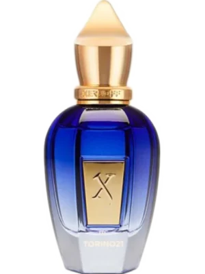 Elegancki flakon perfum Xerjoff Torino21, odzwierciedlający energię i świeżość zapachu, z charakterystycznym dla marki luksusowym designem, nawiązującym do świata tenisa i miasta Turyn.