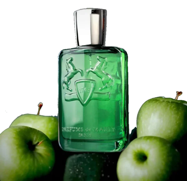 Flakon perfum Parfums de Marly Greenley, ukazujący logo marki oraz nazwę na opakowaniu.